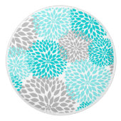 Blumenblüten-Blumen der Türkis-grauen Dahlien Keramikknauf (Vorderseite)