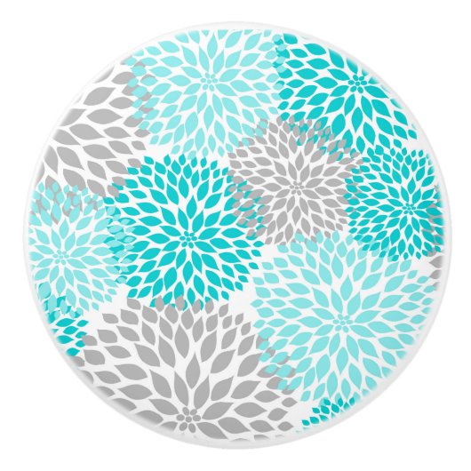 Blumenblüten-Blumen der Türkis-grauen Dahlien Keramikknauf (Vorderseite)