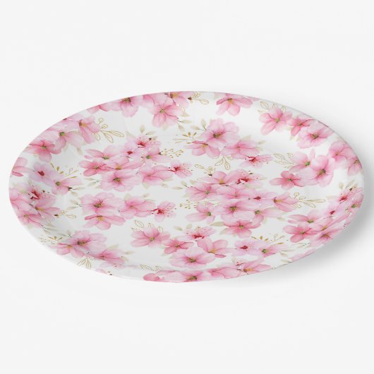 Blumenblüten drucken pappteller (Schrägansicht)