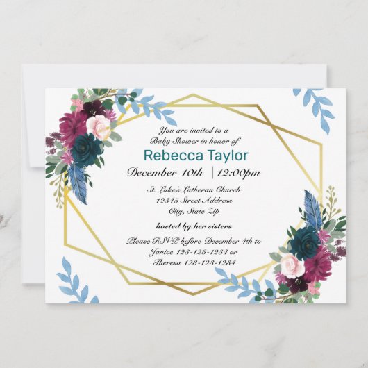 Blumenblüten Mod Aquamarin - Einladung zur Kinderd (Vorderseite)