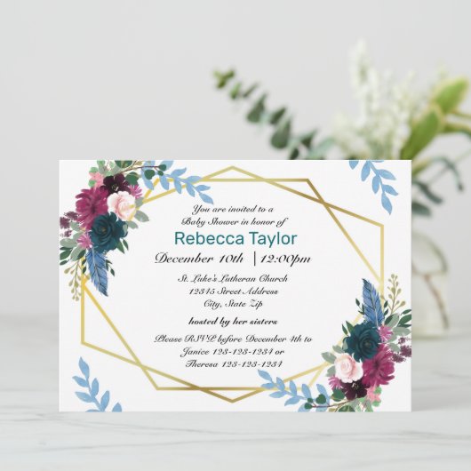 Blumenblüten Mod Aquamarin - Einladung zur Kinderd (Stehend Vorderseite)