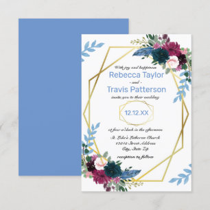 Blumenblüten Mod Blue - Einladung zur Hochzeit 3x5