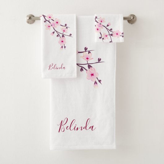 Blumenblüten Monogramm Rosa Weiß Badhandtuch Set (Insitu)
