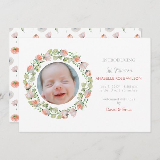 Blumenblüten Niedliches Girl Foto Geburtserklärung Ankündigung (Vorne/Hinten)