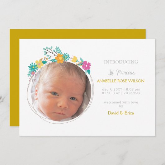 Blumenblüten Niedliches Girl Foto Geburtserklärung Ankündigung (Vorne/Hinten)