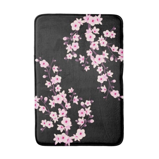 Blumenblüten PINK Black Badematte (Vorderseite Vertikal)