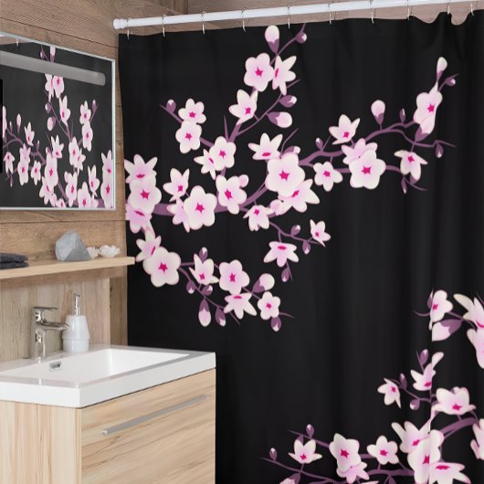 Blumenblüten PINK Black Duschvorhang