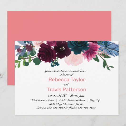 Blumenblüten Rosa - Probe Abendessen Einladung (Vorne/Hinten)
