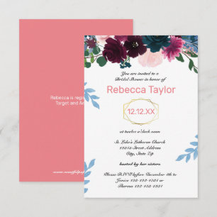 Blumenblüten rosa Vertikal - 3 x 5 Brautparty Einladung