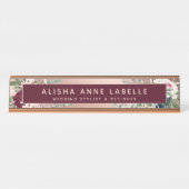 Blumenblüten Rose Gold & Burgund Schreibtischnamensplakette (Vorderseite )