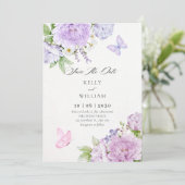 Blumenblüten Schmetterlinge Hochzeit Save The Date (Stehend Vorderseite)