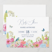 Blumenblütenblau-grüne Rosa-Frühlingsdusche Einladung (Vorne/Hinten)