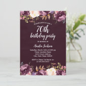 Blumenblütenblüte Lila 70. Geburtstagsparty Einladung (Stehend Vorderseite)