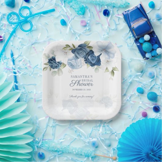 Blumenblütenfarbe Blau Weiße Blume Pappteller (Party)