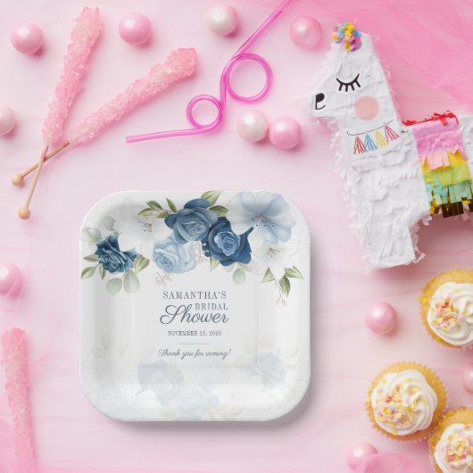 Blumenblütenfarbe Blau Weiße Blume Pappteller (Party)