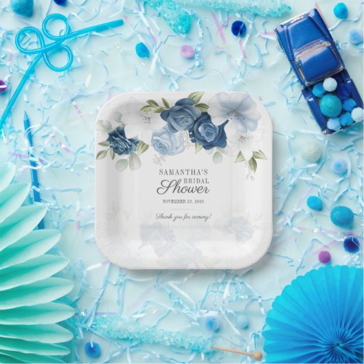 Blumenblütenfarbe Blau Weißes Brautparty Pappteller (Party)