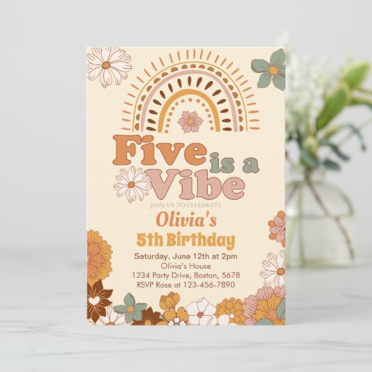Blumenbogen 5. Geburtstag Einladung (Stehend Vorderseite)