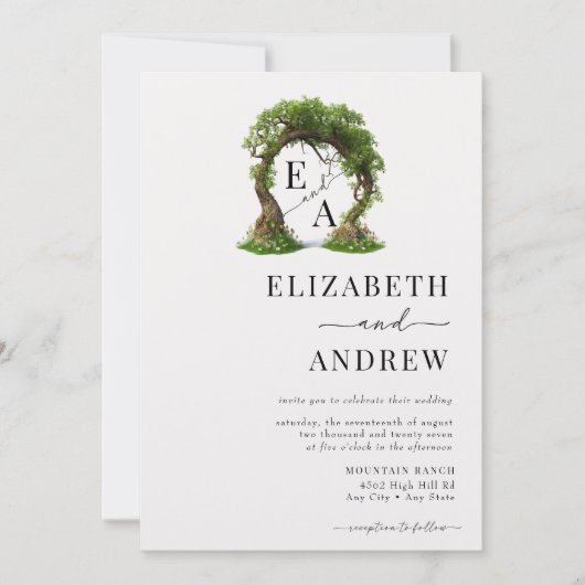 Blumenbogen | Baumhochzeit Einladung (Vorderseite)