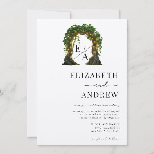 Blumenbogen | Baumhochzeit Einladung (Vorderseite)