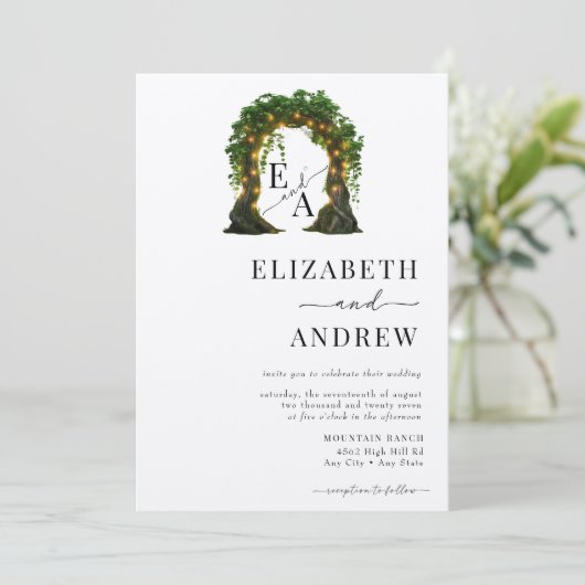 Blumenbogen | Baumhochzeit Einladung (Stehend Vorderseite)