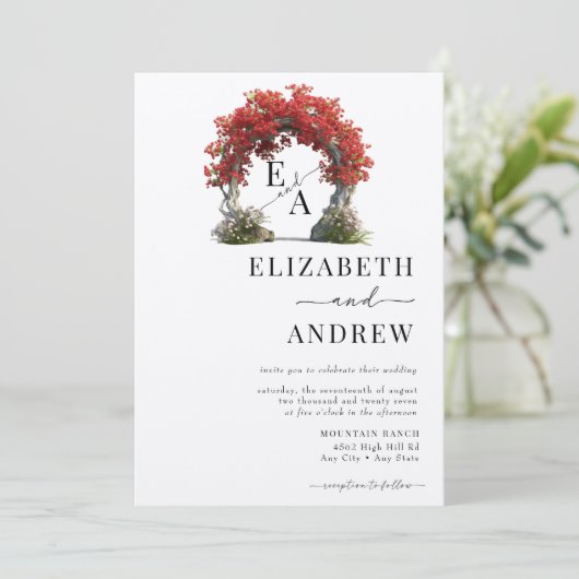 Blumenbogen | Baumhochzeit Einladung (Stehend Vorderseite)