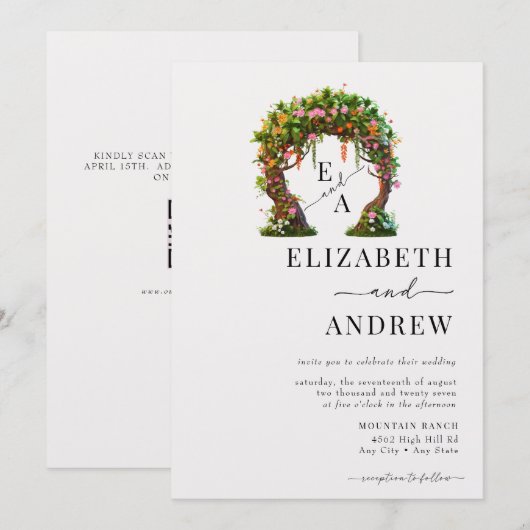Blumenbogen | Baumhochzeit Einladung (Vorne/Hinten)