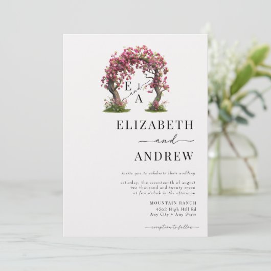 Blumenbogen | Baumhochzeit Einladung (Stehend Vorderseite)