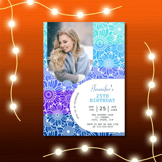 Blumenbogen Blaue Streifen Foto Geburtstag Einladung