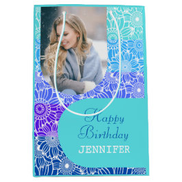 Blumenbogen Blaue Streifen Foto Geburtstag Mittlere Geschenktüte