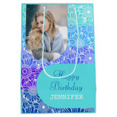 Blumenbogen Blaue Streifen Foto Geburtstag Mittlere Geschenktüte (Rückseite)