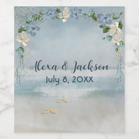 Blumenbogen mit nautischem Netz Weinetikett (Einzelnes Label)