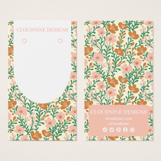 Blumenbogen Rosa GreenEarring Juwelieranzeigekarte (Vorne & Hinten)