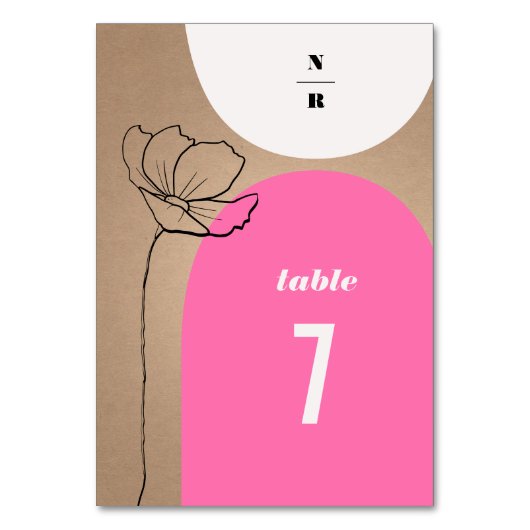 Blumenbögen Rosa Monogramm-Hochzeit Tischnummer (Rückseite)