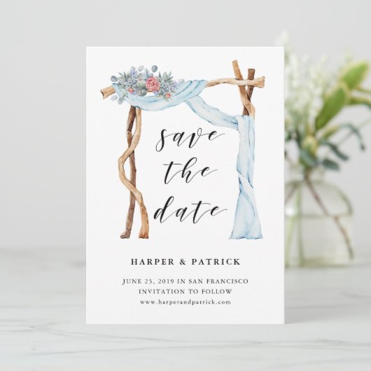 Blumenbogen | Wasserfarbe Save the Date (Stehend Vorderseite)