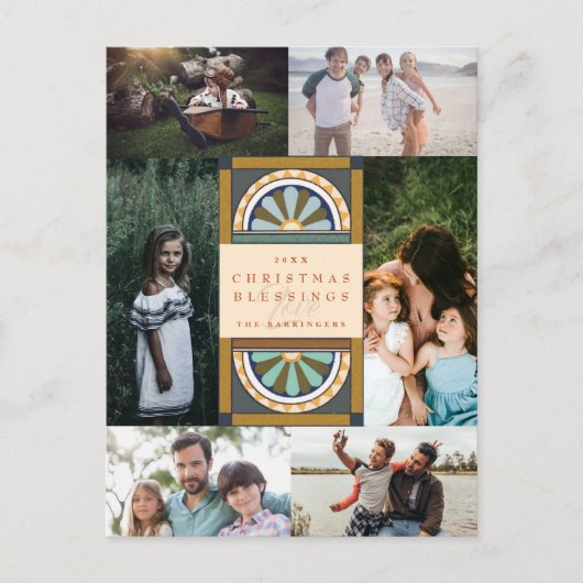 Blumenbögen Weihnachtsgeschmack Multi Foto Feiertagspostkarte (Vorderseite)