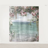 Blumenbogen zum Meer Hochzeitsfeier Wandteppich (Vorderseite)