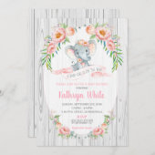 BlumenBoho Elefant-Babyparty-Einladungs-Mädchen Einladung (Vorne/Hinten)