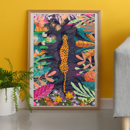 Blumenboho Retro Dschungel Leopard Gelbmulticolor Poster