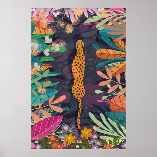 Blumenboho Retro Dschungel Leopard Gelbmulticolor Poster (Vorne)