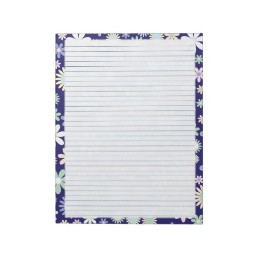Blumenbord, blaue Linien Papier Pad - 8,5" x 11" Notizblock (Rotiert)
