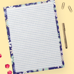 Blumenbord, blaue Linien Papier Pad - 8,5" x 11" Notizblock