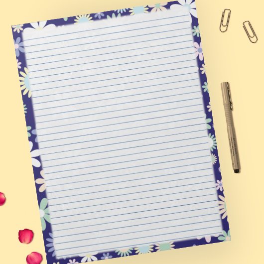 Blumenbord, blaue Linien Papier Pad - 8,5" x 11" Notizblock