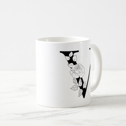 Blumenbotanischer Initialbrief V Monogramm V Kaffeetasse (VorderseiteRechts)