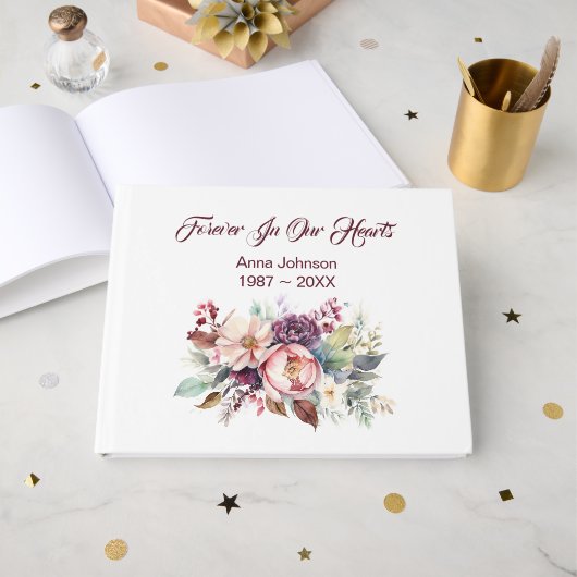 BlumenBouquet auf Weiß Gästebuch (Vorderseite Offen)
