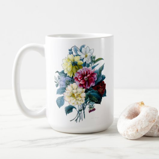 BlumenBouquet aus gemischten Dahlien Kaffeetasse (Mit Donut)