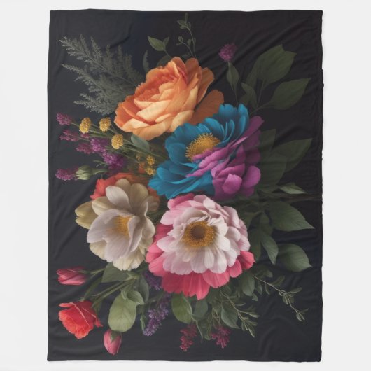 BlumenBouquet-Malerei auf dunklem Hintergrund Fleecedecke (Vorderseite)