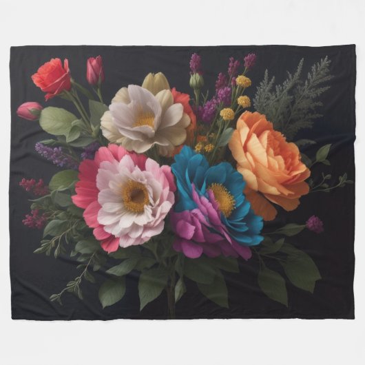 BlumenBouquet-Malerei auf dunklem Hintergrund Fleecedecke (Vorderseite (Horizontal))