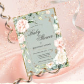 Blumenbraun-Baby-Dusche im Sage Green Gold Wasserf Einladung
