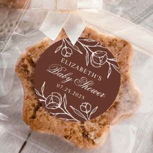 Blumenbraun-Babydusche Runder Aufkleber