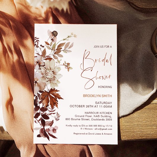 Blumenbraun Beige Fall von Liebe Brautparty Einladung